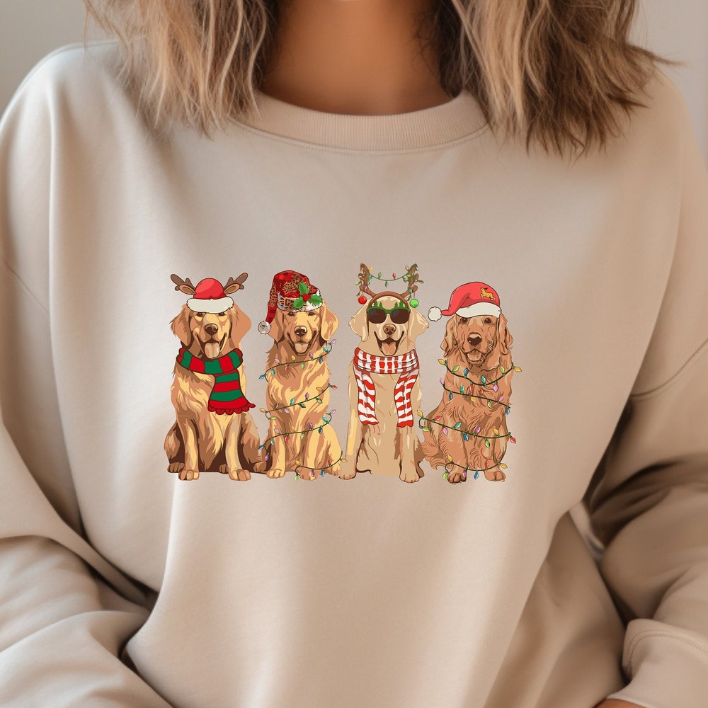 Golden Retriever Christmas Dogs Sweatshirt, Christmas Lights Dog Hoodie, Christmas Gifts, Dog Mom Christmas Shirt, Christmas Tee Onlytee