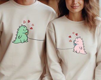 Personalized Kawaii Dinosaur Couple Shirt,Cute Dinosaur Matching T-Shirts Gift For Couple,Matching Tee, Gift For Lovers,Valentine Days Tee
