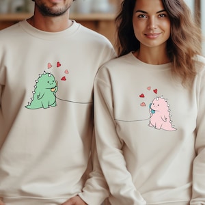 Personalized Kawaii Dinosaur Couple Shirt,Cute Dinosaur Matching T-Shirts Gift For Couple,Matching Tee, Gift For Lovers,Valentine Days Tee