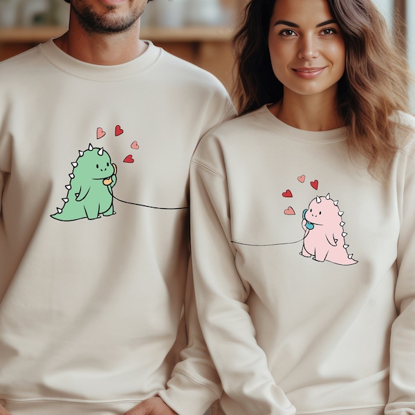 Personalized Kawaii Dinosaur Couple Shirt,Cute Dinosaur Matching T-Shirts Gift For Couple,Matching Tee, Gift For Lovers,Valentine Days Tee