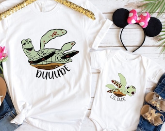 Dude And Lil Dude, Father And Son Disney Shirt, Father Son T-Shirts, Disney Dad Shirt, Squirt Shirt, Crush Sweatshirt, Disney World Dad Tee