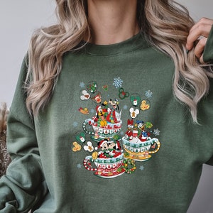 Mickey&#39;s Very Merry Disney Christmas Party 2023 Sweatshirt, Disney Family Christmas Shirt, Mickey Mouse Tea Cup Shirt, Xmas Party Sweatshirt