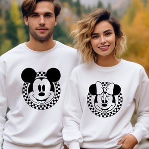 Retro Disney Shirts, Mickey Checkered T-Shirt, Disney Family Sweatshirts, Minnie Mouse Tee, Vintage Disney Gift, Disneyland, Disneyworld Tee