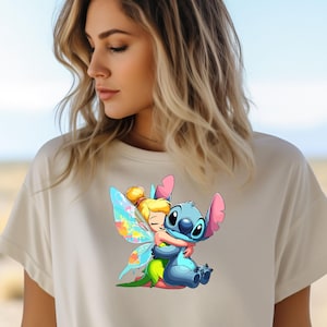 Tinkerbell And Stitch Design, Cute Disney Friends Shirt, Fairy And Alien Art, Magic Ohana Style, Fantasy Cartoon Gift, Stitch Lover Tumbler
