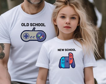 Matching Father and Son Shirts, New Dad Gift, Personalized Father Video Game Sweatshirt, Old School Dad Gaming T-shirts, Dad and Baby Outfit