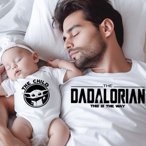 Dadalorian, Mamalorian And The Child Matching Shirt, Star wars Family Sweatshirt, Dad gifts, Fathers Day Shirt, Disney Dad and me gift Tees