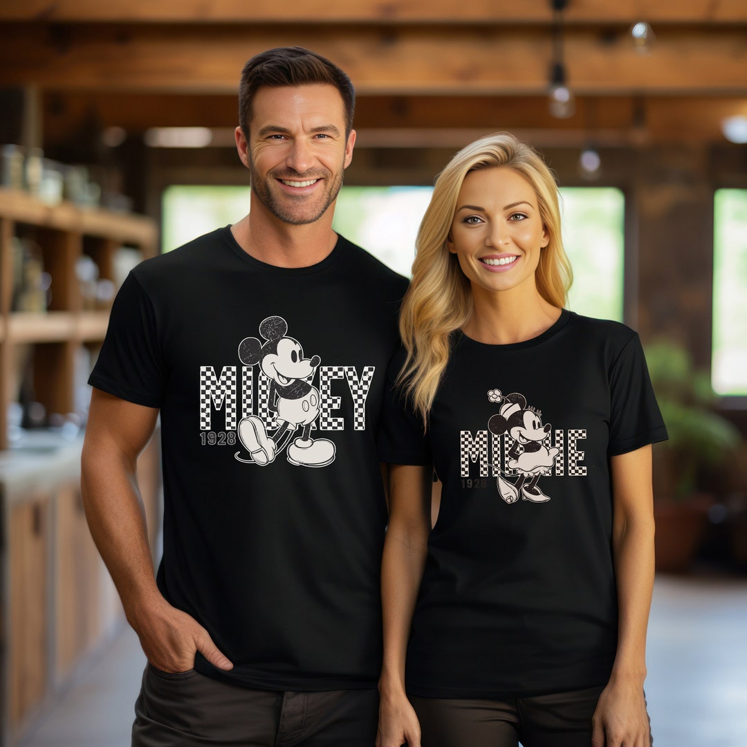 Vintage Retro Mickey Minnie Checkered Shirt, Disney Checkered Tshirt