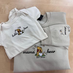 Embroidered Mama Sweatshirt, Personalized Embroidered Mama Bear Shirt With Kids Names Sleeve, Best Mom gift, Custom embroidery disney tshirt image 3