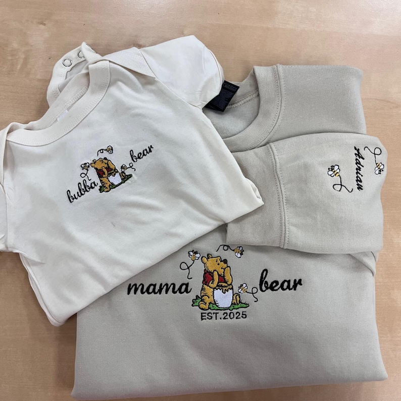 Embroidered Mama Sweatshirt, Personalized Embroidered Mama Bear Shirt With Kids Names Sleeve, Best Mom gift, Custom embroidery disney tshirt image 3