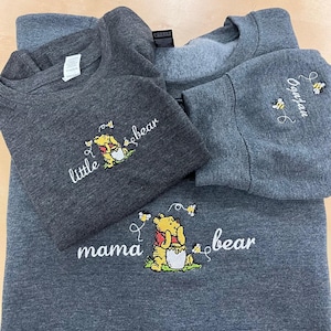 Embroidered Mama Sweatshirt, Personalized Embroidered Mama Bear Shirt With Kids Names Sleeve, Best Mom gift, Custom embroidery disney tshirt image 6