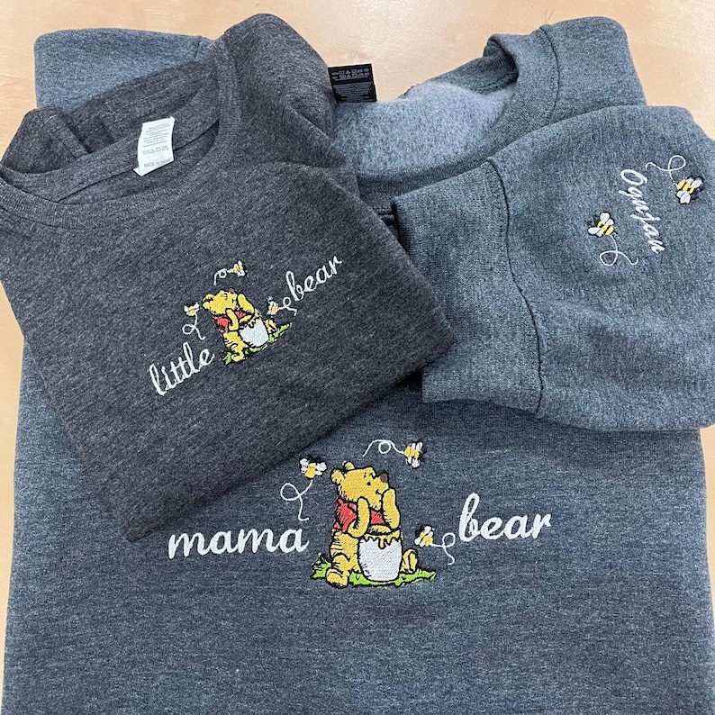 Embroidered Mama Sweatshirt, Personalized Embroidered Mama Bear Shirt With Kids Names Sleeve, Best Mom gift, Custom embroidery disney tshirt image 6