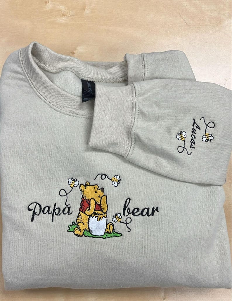 Embroidered Mama Sweatshirt, Personalized Embroidered Mama Bear Shirt With Kids Names Sleeve, Best Mom gift, Custom embroidery disney tshirt image 4