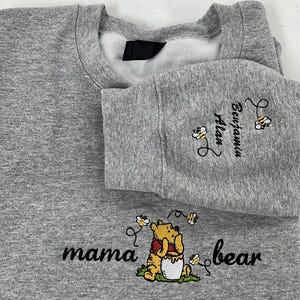 Embroidered Mama Sweatshirt, Personalized Embroidered Mama Bear Shirt With Kids Names Sleeve, Best Mom gift, Custom embroidery disney tshirt image 5