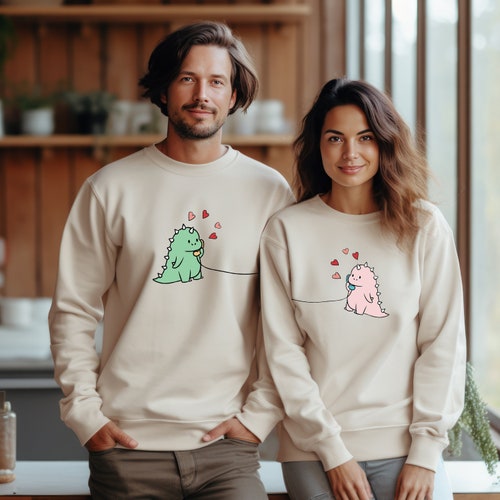 Personalized Kawaii Dinosaur Couple Shirt,Cute Dinosaur Matching T-Shirts Gift For Couple,Matching Tee, Gift For Lovers,Valentine Days Tee