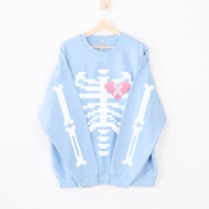 Pixel Skeleton Sweatshirt, J-fashion Ribcage Unisex Sweater Yami Kawaii Fashion Broken Heart Crewneck Cute Harajuku Aesthetic Crew Menhera