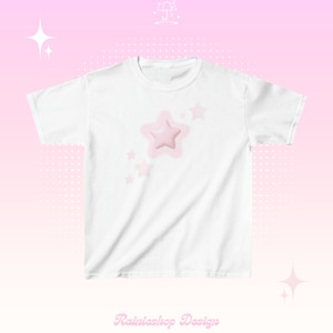Pink Stars Baby Tee Starry Aesthetic T-shirt Y2k Aesthetic Tshirt Cutecore Clothes for Soft Girl Kawaii J-fashion Clothing Softcore Vibe