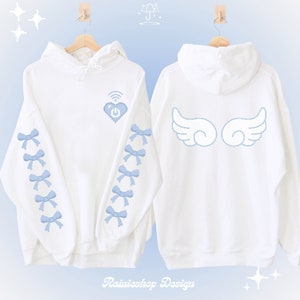 Angelcore Pixel Heart Hoodie, J-fashion Tenshi Kaiwai Hooded Sweatshirt Cute Japanese Fashion Cybercore Clothing Kawaii Aesthetic Pullover