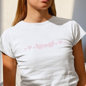 Electric Angel T-Shirt, Kawaii Fashion Tee Pixel Heart Tshirt Front and Back Shirt Cute Wings Crew Cyber core Apparel Tenshi Kaiwai Clothes
