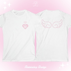 Pink Pixel Heart Shirt, J-fashion Angel Wings T-shirt Cute Japanese Fashion Kawaii Clothing Soft Girl Aesthetic Harajuku Cybercore Clothes