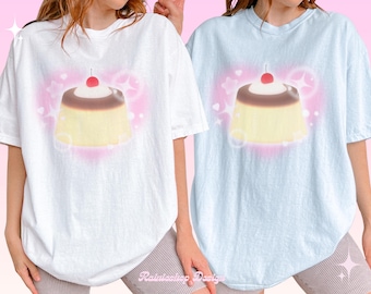 Kawaii Pudding Graphic T-shirt, Japanese Y2K Fashion