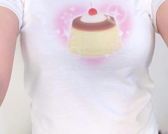 Kawaii Pudding Baby Tee, Heisei Retro Inspired Flan Graphic T-Shirt