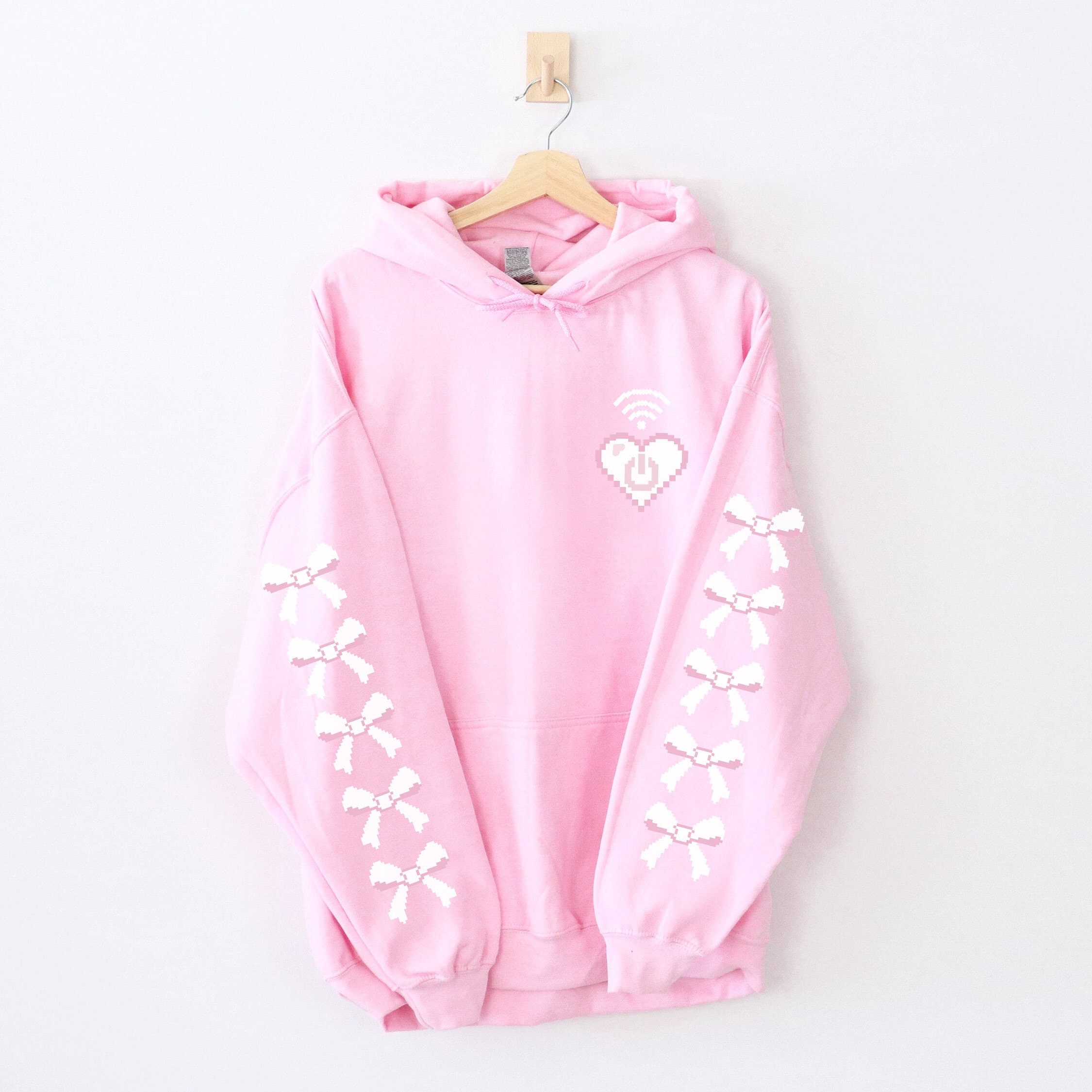 Pink Angelcore Pixel Heart Hoodie, J-fashion Tenshi Kaiwai