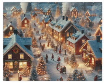 Mysig snöig by julpussel | Jigsaw Nordic - Skandinavisk by