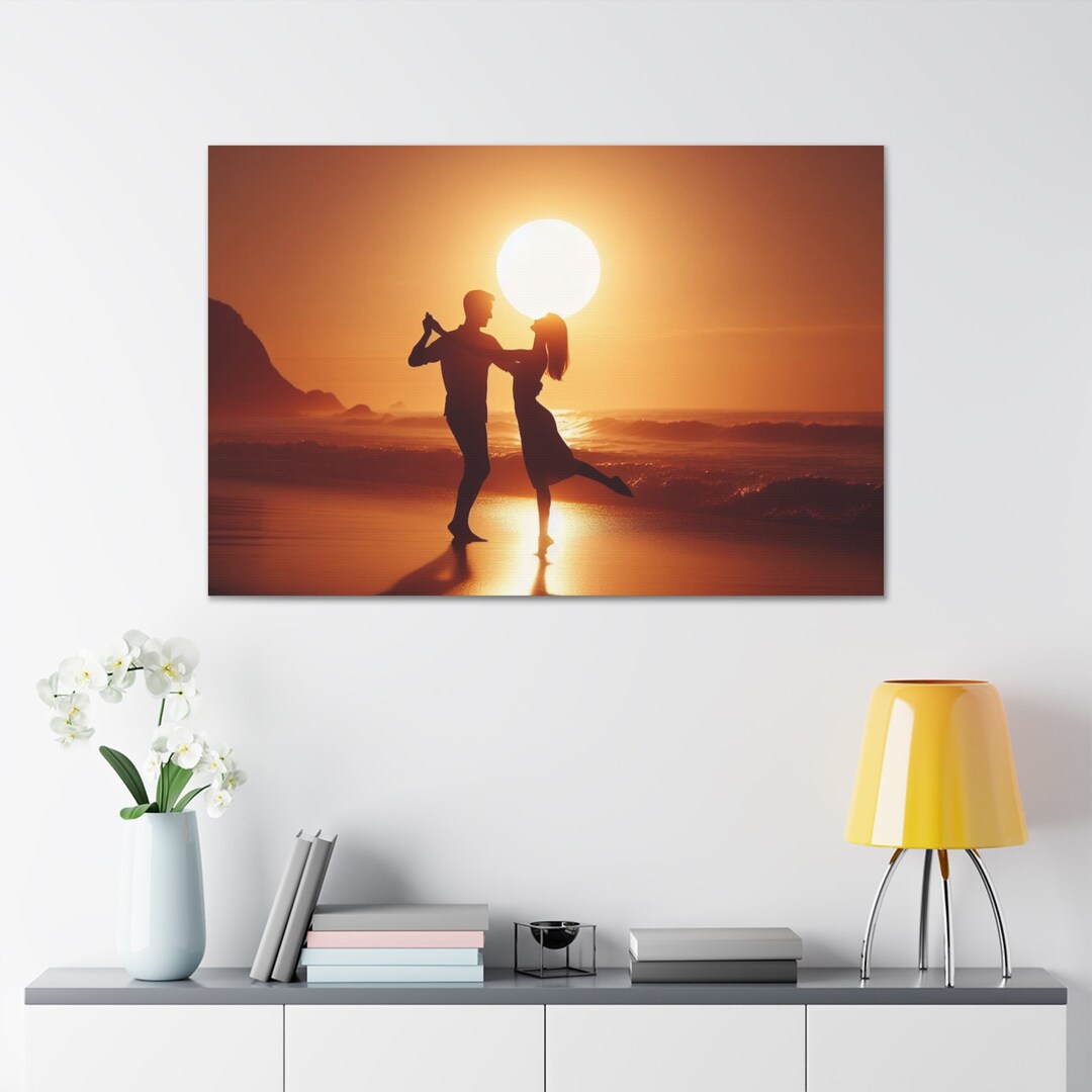 Wall Art Couple Dancing on a Beach With the Sun, Romance, for Home
