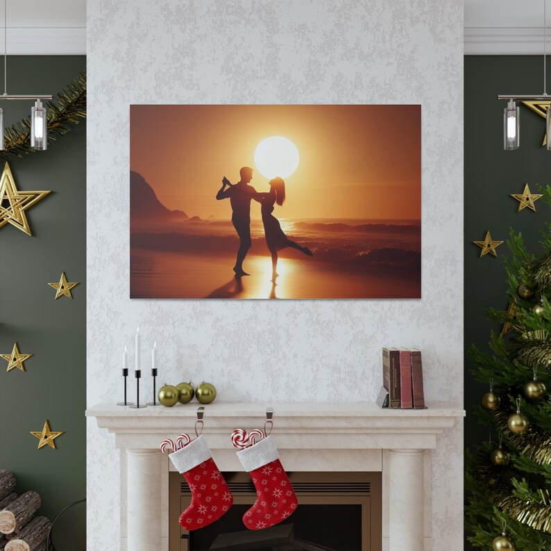 Wall Art Couple Dancing on a Beach With the Sun, Romance, for Home