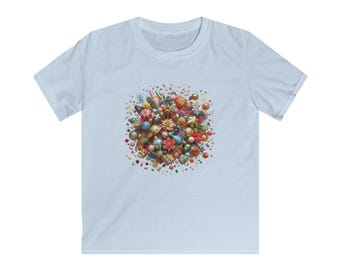 Camiseta infantil con estampado de explosión de colores / confeti, dulces y decoración festiva