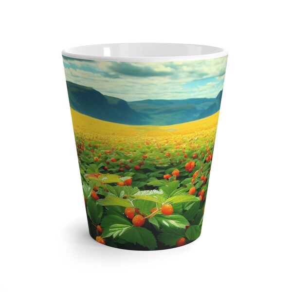 Mug field of Cloudberry from Nordic Landscapes. Floral Latte Mug gift for everyone.