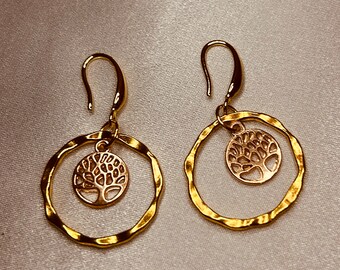 Boucles D'oreilles Pendantes Femme Arbre De Vie En Acier Inoxydable Plaqué Or - Budget Beauté