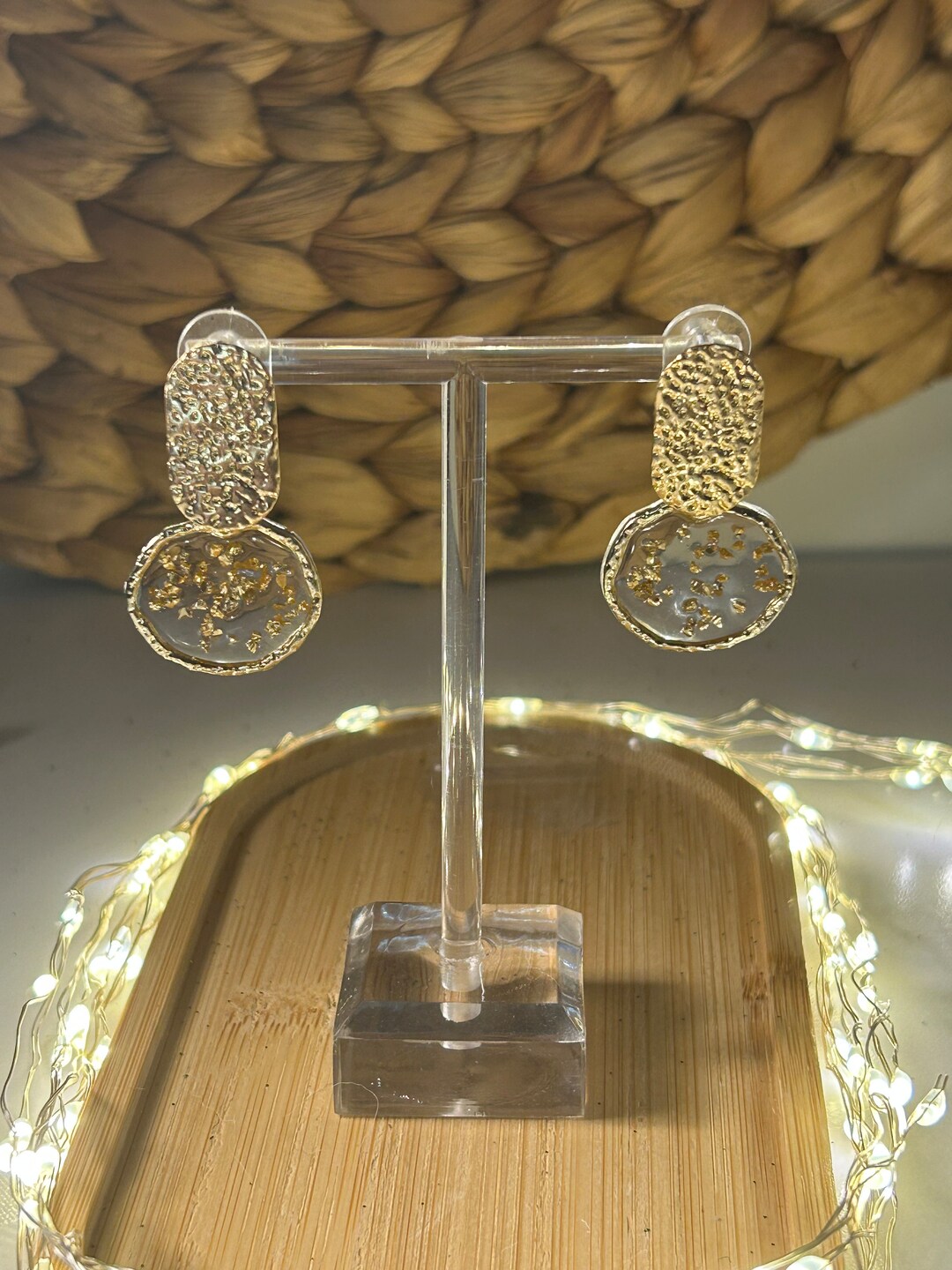 Boucles D'oreilles Vintage En Plaqué Or Et Résine - Occasion