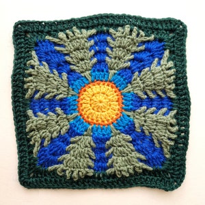 Moonlit Forest Granny Square Crochet Pattern - Atmospheric Spruce Forest with Central Sun/Moon