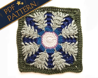 Moonlit Forest Granny Square Crochet Pattern - Atmospheric Spruce Forest with Central Sun/Moon