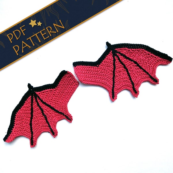 Dragon Wing Applique Crochet Pattern - Quirky Nerdy Fantasy Tune-up for Clothes and Accessories - Demon / Devil / Bat / Leathery Design