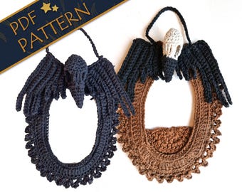 Raven Skull Photo Frame Crochet Pattern - Gothic & Dark Academia Winged Bird Decorated Picture Hanger