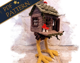 Baba Yaga's Hut Crochet Pattern - Witchy Decorative Candleholder - Slavic Mythology Craft Project