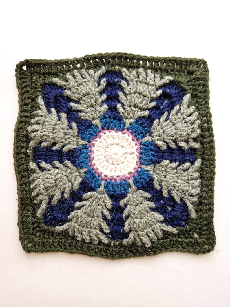 Moonlit Forest Granny Square Crochet Pattern - Atmospheric Spruce Forest with Central Sun/Moon