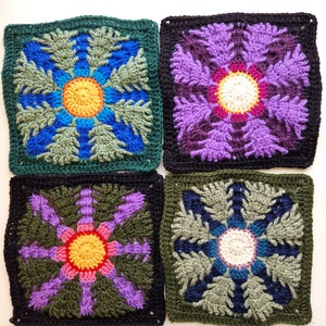 Moonlit Forest Granny Square Crochet Pattern - Atmospheric Spruce Forest with Central Sun/Moon