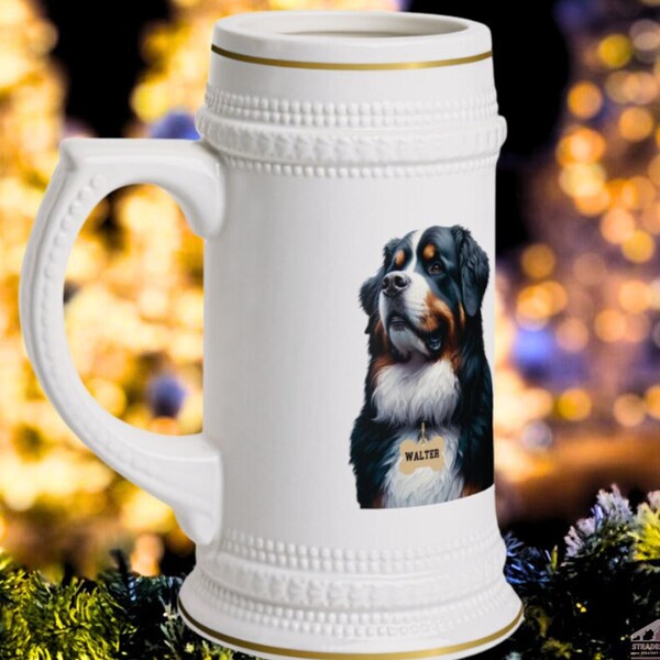 Personalized Bernese Mountain Dog Beer Stein | Berner Dad Gift