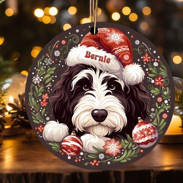 Custom Dog Ornament, Personalized Bernedoodle Keepsake | Ceramic Sublimation | 2.76 Inch Christmas Decor