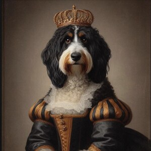 Royal Dog Portrait Wall Art, Baroque Style Pet Painting, Noble Animal Artwork, Black Frame Print, Unique Gift for Pet Lovers