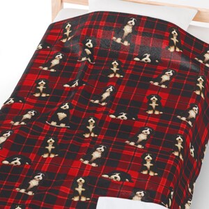 Couverture Bernedoodle - Motif écossais de Noël en velours côtelé avec chien Doodle image 4