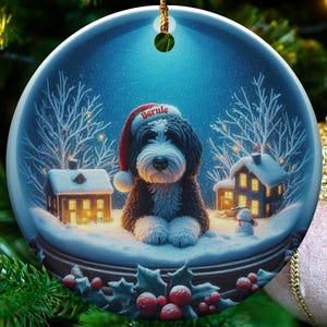 Christmas tree ornament, holiday decoration, winter scene ornament, dog lover gift, holiday home decor, festive tree hanging, personalized