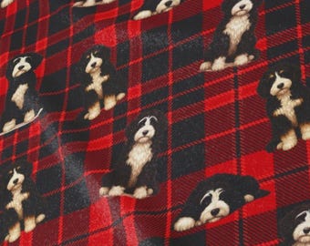 Bernedoodle Blanket - Christmas Plaid Pattern Doodle Dog Velveteen