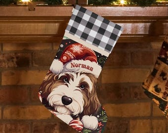 Brown and Cream Bernedoodle Dog Christmas Christmas Stocking - Personalized With Your Pup's Name