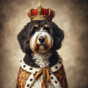 Royal King Dog Portrait Wall Art, Unique Animal Artwork Print, Pet Lover Gift, Elegant Pet Decor, Dog Crown Art, Canine King Poster