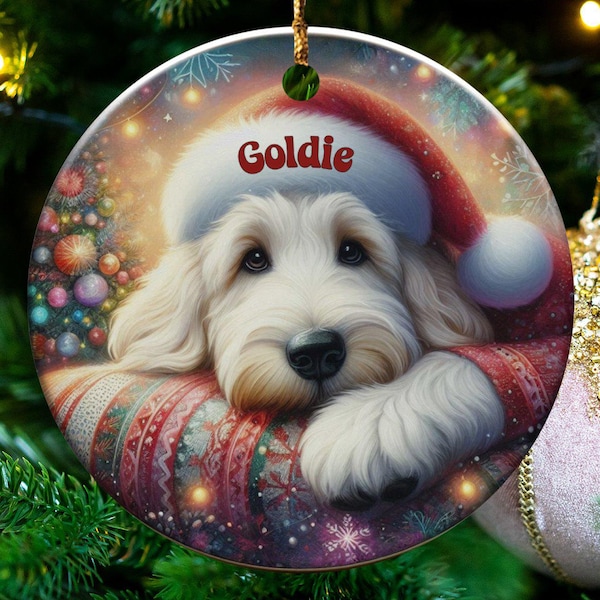 Custom Pet Ornament, Festive Goldendoodle Holiday Keepsake | Ceramic | 3 Inch Sublimation Print