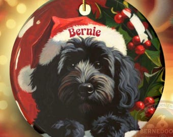 Personalized Black Bernedoodle Ornament - Ceramic Two Sided Christmas Heirloom